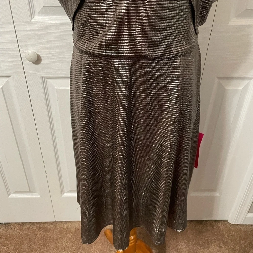 Halston Women’s Hi low Drape Metallic Gunmetal Racer back Midi dress size 8 - Picture 13 of 16